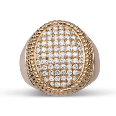 Oval Signet Diamond Ring 1.95ct 14K Yellow Gold - bayamjewelry