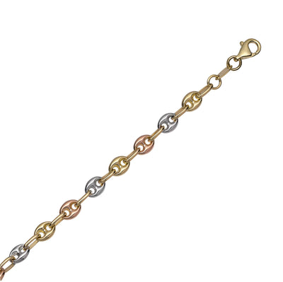 Puffed Gucci Link Chain Anklet 14K Tri-Color Gold - bayamjewelry