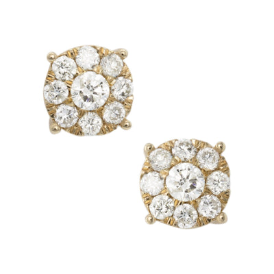 Round Cluster Diamond Stud Earrings 1.15ct 14K Yellow Gold - bayamjewelry