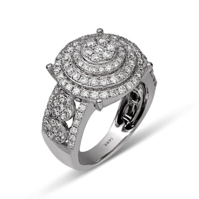 Round Cluster Halo Diamond Ring 3.0ct 14K White Gold - bayamjewelry