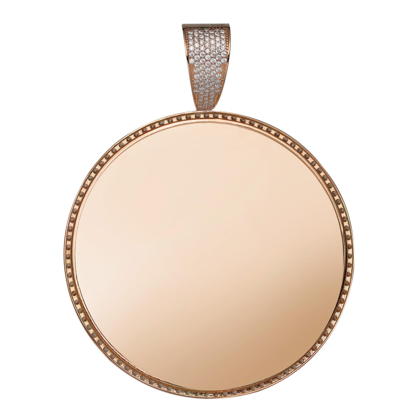 Round Medallion Picture Frame Memory CZ Charm Pendant Solid 10K Rose Gold - bayamjewelry