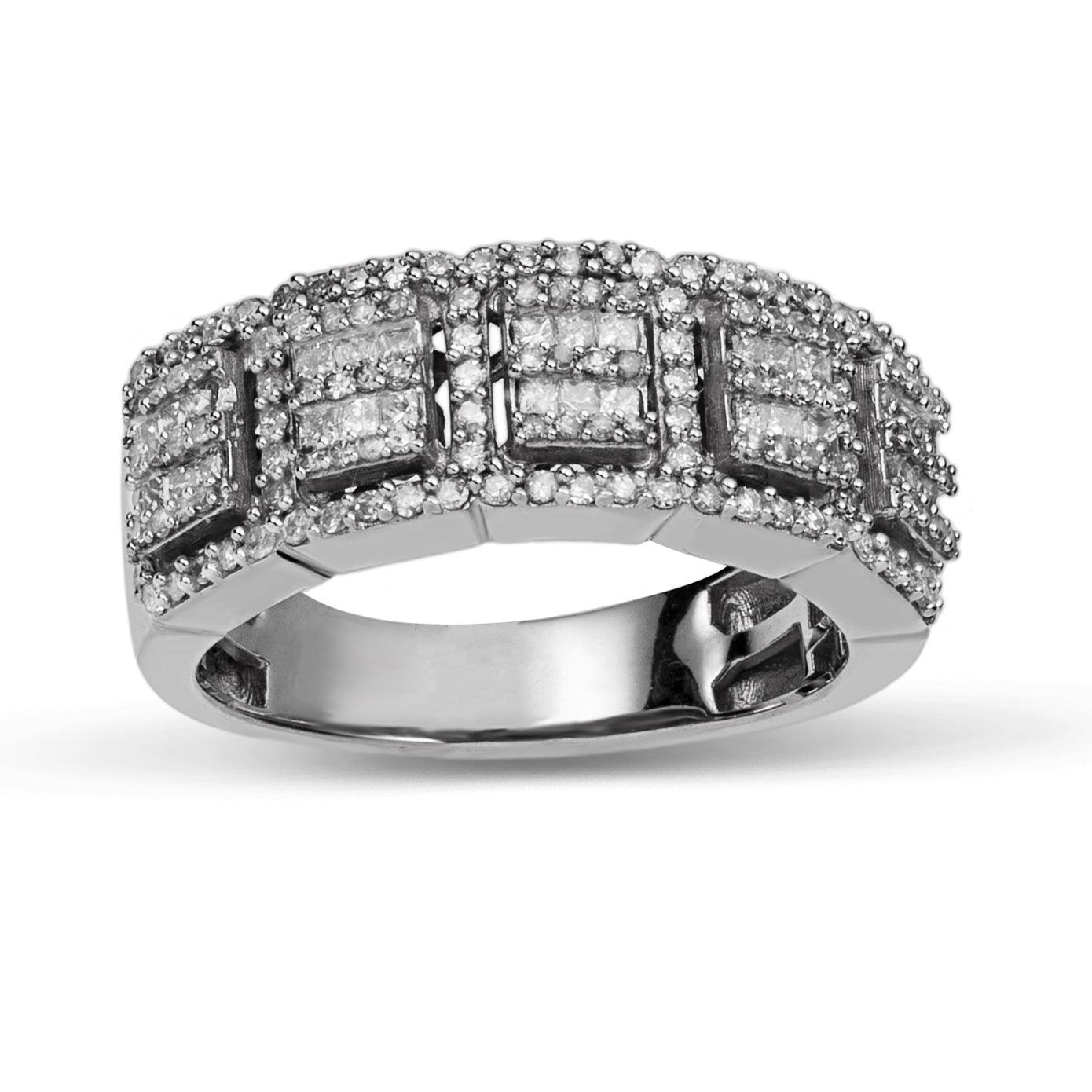 Square Cluster Diamond Ring 1.33ct 14K White Gold - bayamjewelry