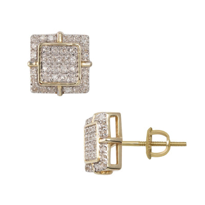Square Design Micro-Pavé Diamond Stud Earrings 0.26ct 10K Yellow Gold - bayamjewelry