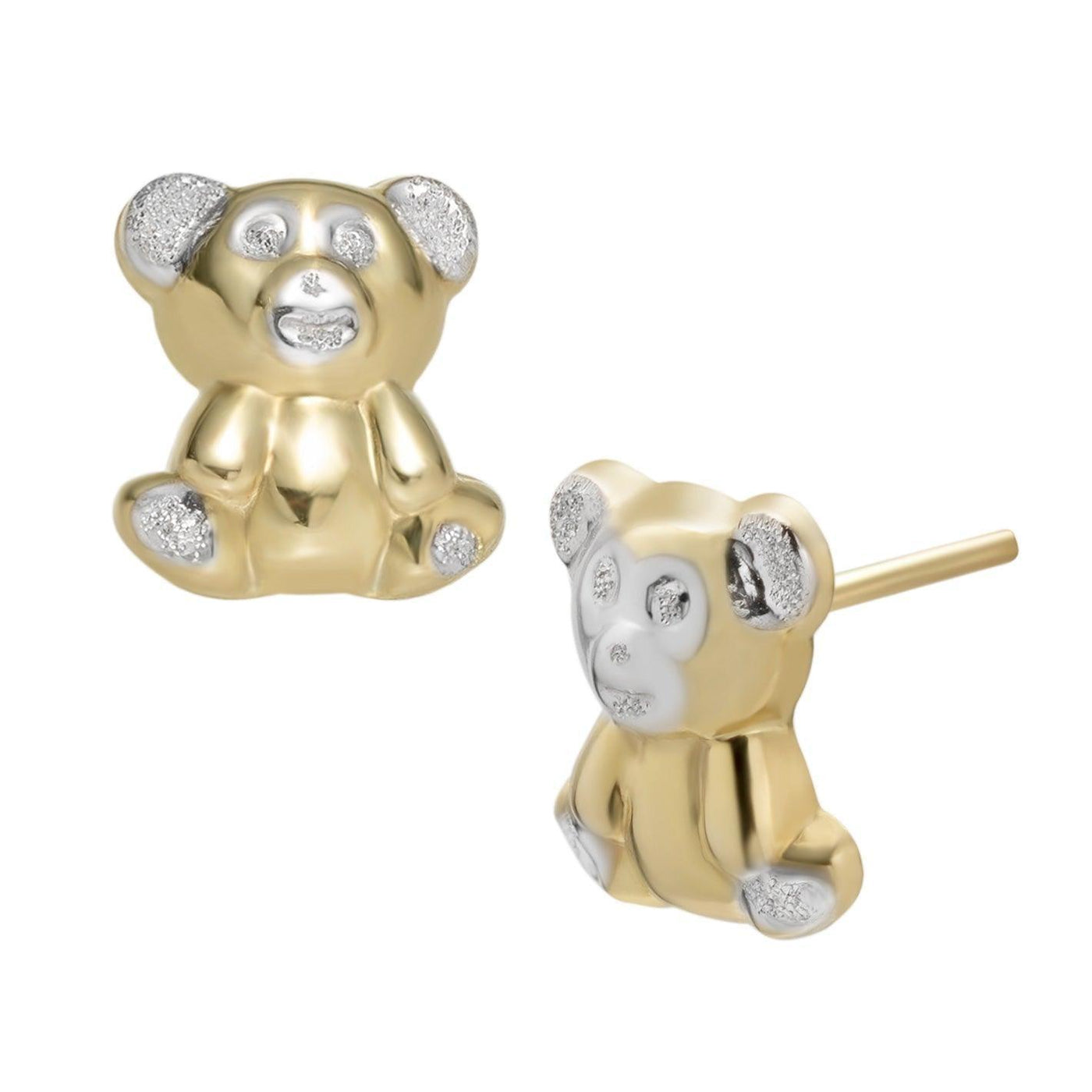 Teddy Bear Panda Stud Earrings Two-Tone 10K Yellow Gold - bayamjewelry