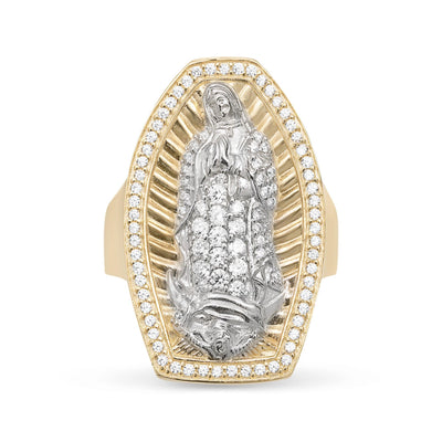 Virgin Mary Lady Guadalupe CZ Ring Solid 10K Yellow Gold - bayamjewelry