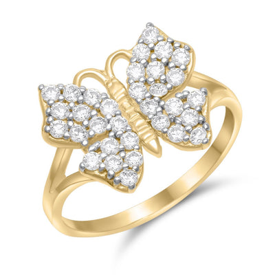 Women's CZ Butterfly Ring 10K Solid Yellow Gold Size 7 - bayamjewelry