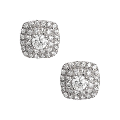 Women's Double Halo Diamond Stud Earrings 0.80ct 14K White Gold - bayamjewelry