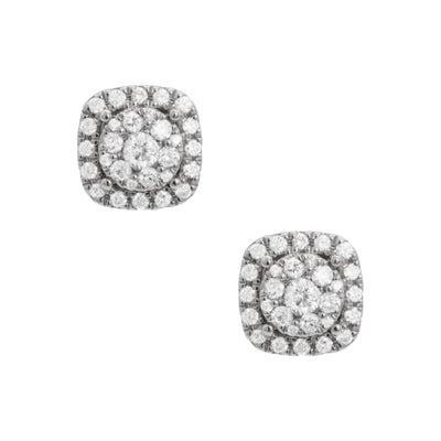 Women's Frame Flower Cluster Diamond Stud Earrings 0.44ct 14K White Gold - bayamjewelry