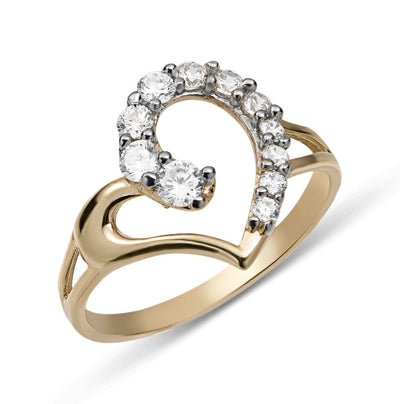 Women's Half CZ Big Heart Ring 10K Yellow Gold - bayamjewelry