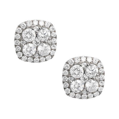 Women's Halo Cluster Diamond Stud Earrings 0.61ct 14K White Gold - bayamjewelry