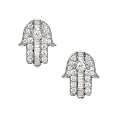 Women's Hamsa Diamond Stud Earrings 0.92ct 14K White Gold - bayamjewelry