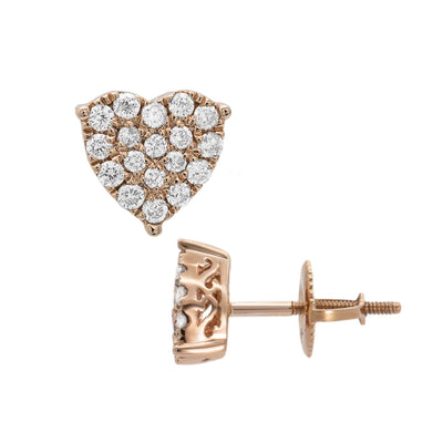 Women's Heart Diamond Stud Earrings 0.53ct 14K Rose Gold - bayamjewelry