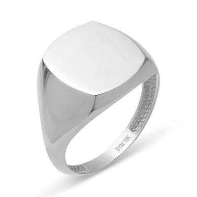 Women's Large Signet Ring Solid 10K White Gold - bayamjewelry