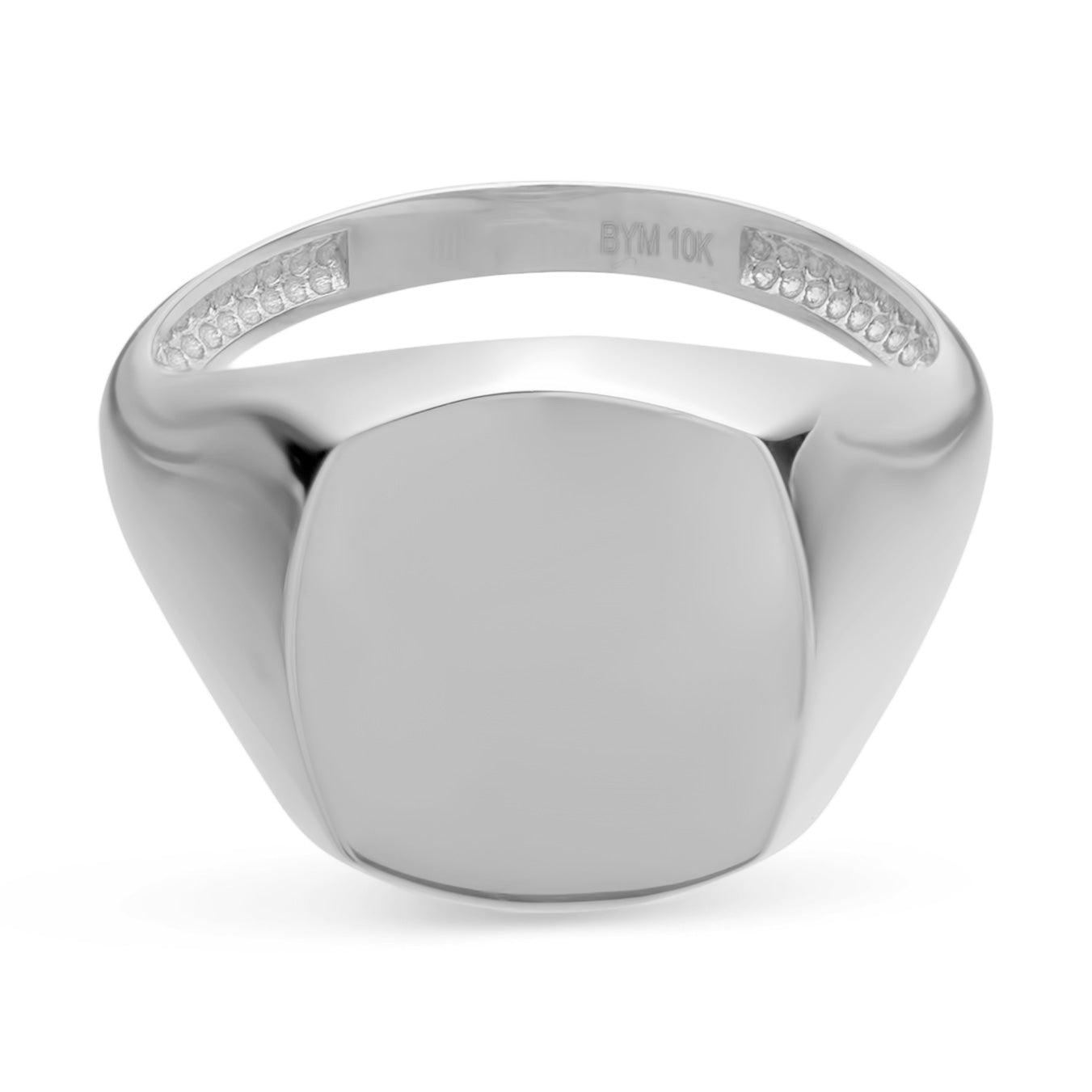 Women's Large Signet Ring Solid 10K White Gold - bayamjewelry