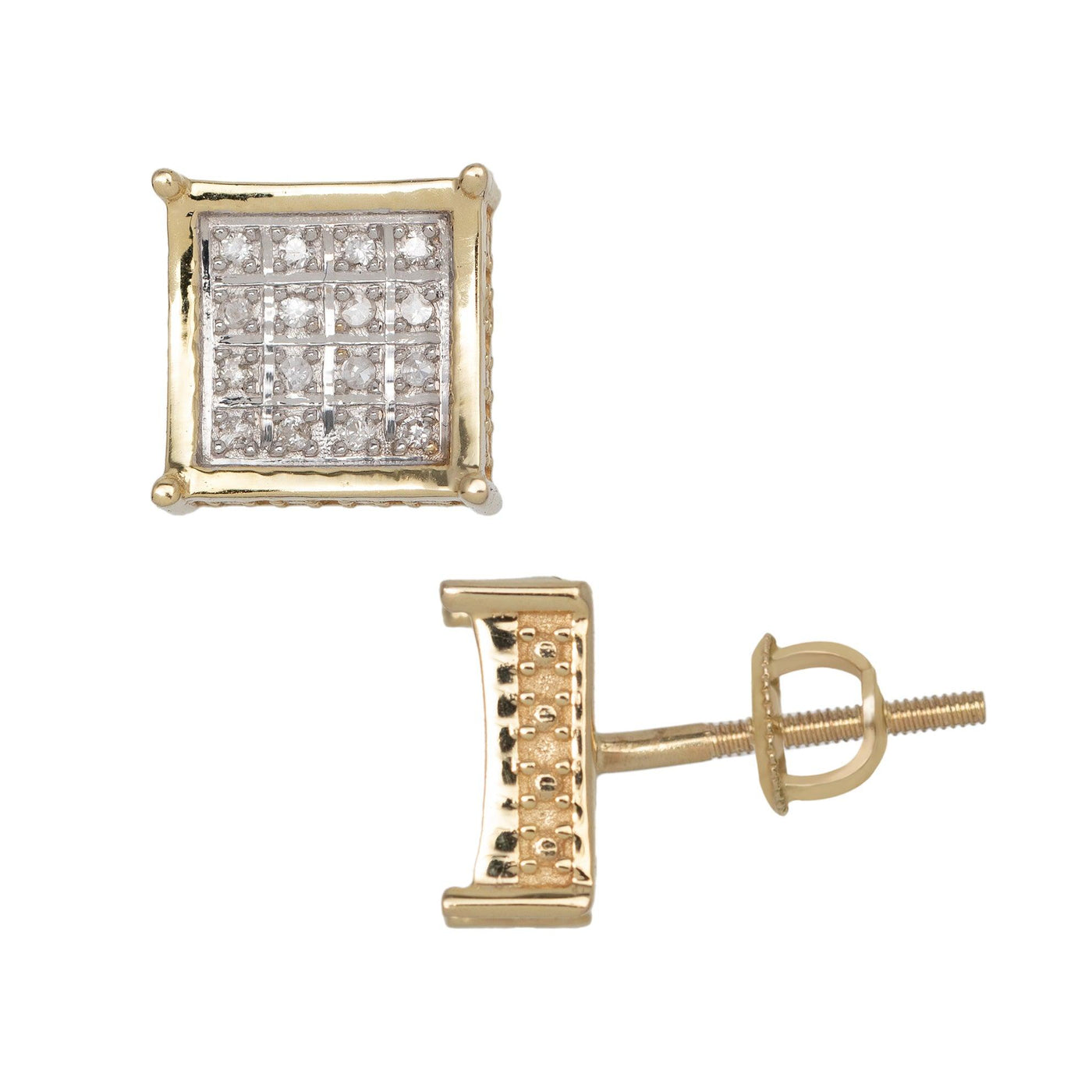 Women's Square Micro-Pavé Diamond Stud Earrings 0.14ct 10K Yellow Gold - bayamjewelry