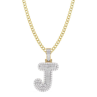 Diamond "J" Initial Letter Necklace 0.39ct Solid 10K Yellow Gold
