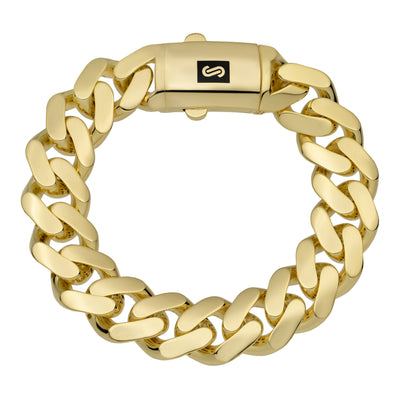 Monaco Chain Miami Cuban Royal Plain Link Bracelet Lock 10K Yellow Gold - Hollow