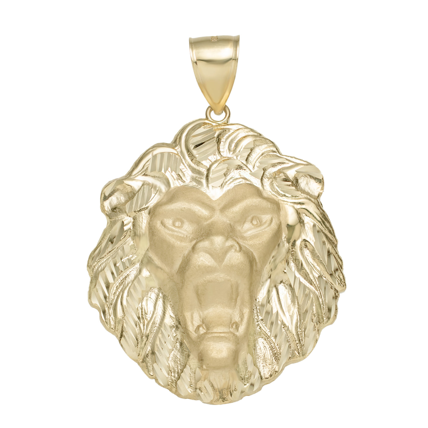 1 3/4" Diamond-Cut Roaring Lion Head Pendant 10K Yellow Gold