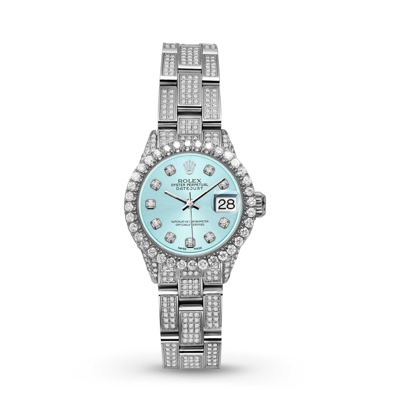 Women Rolex Datejust Diamond Bezel Watch 26mm Ice Blue Dial | 6.70ct