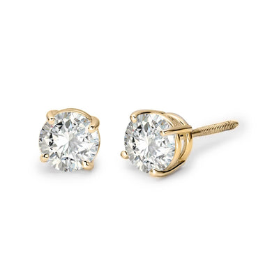 Women's Four Prong Round-Cut Solitaire Lab Grown Diamond Stud Earrings 14K Gold