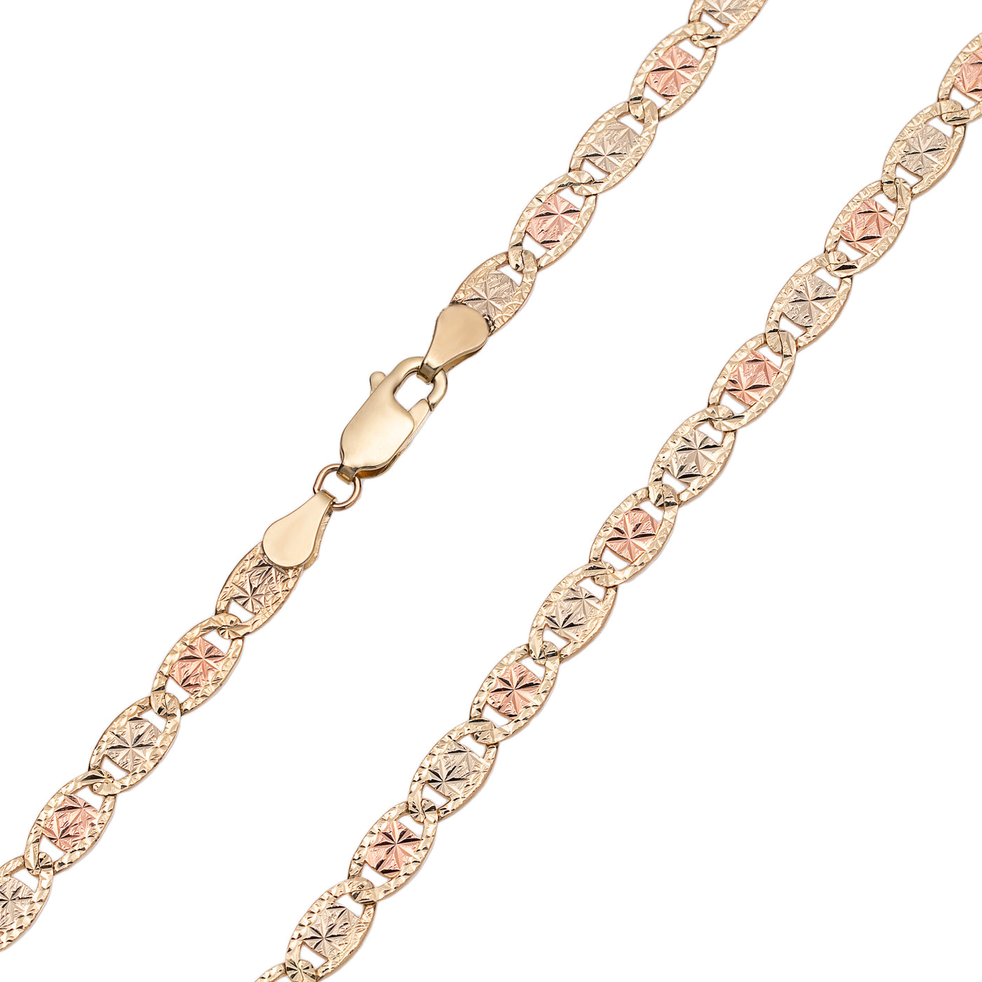 Diamond-Cut Valentino Link Chain Necklace 10K Tri-Color Gold