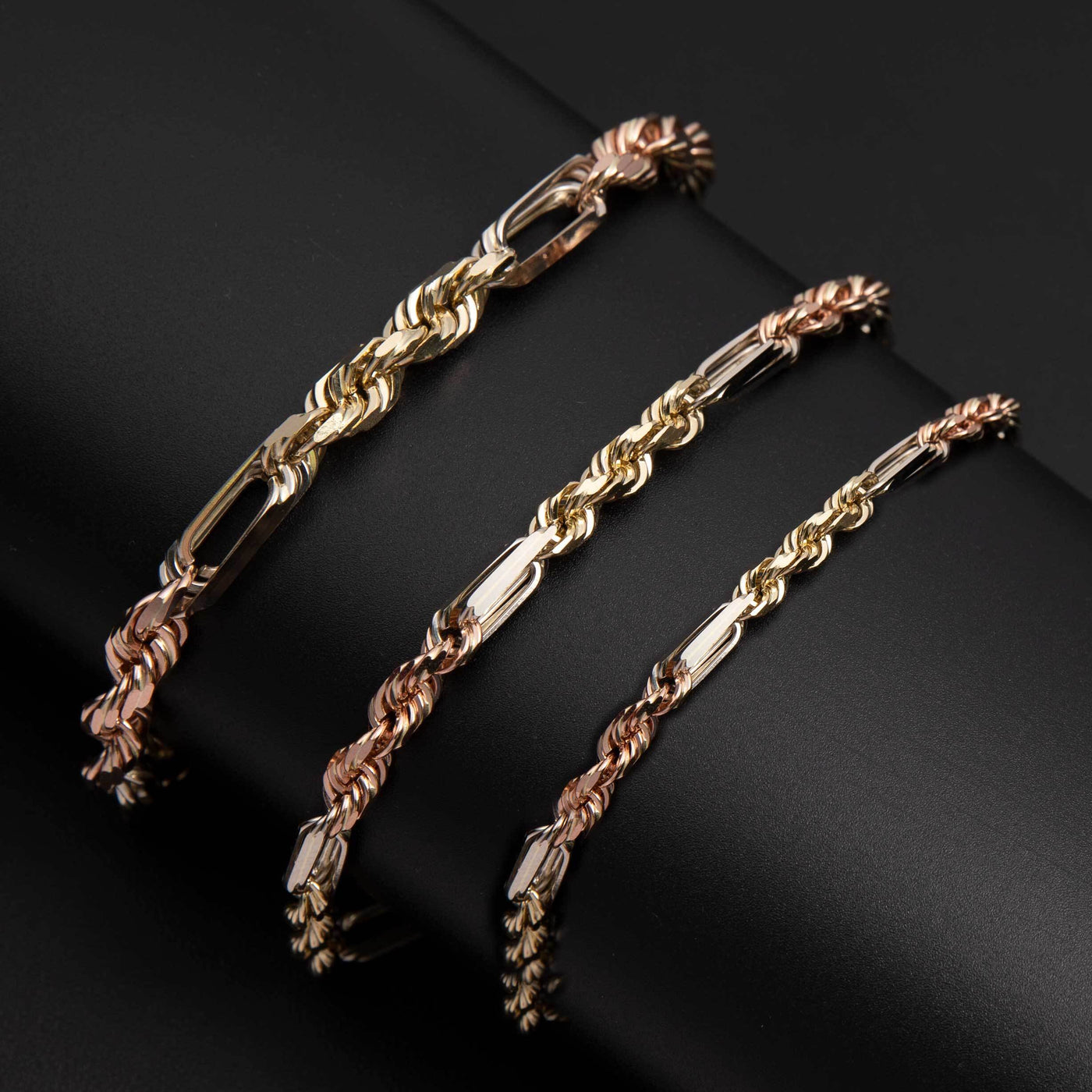 Women's Milano Figaro Rope Chain Bracelet 14K Tri-Color Gold