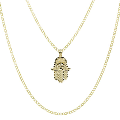 1 1/4" Diamond-Cut Hamsa Pendant & Chain Necklace Set 10K Yellow Gold