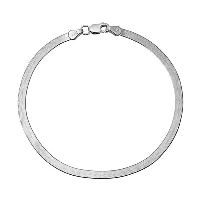 High Polished Herringbone Chain Bracelet 14K White Gold - Solid