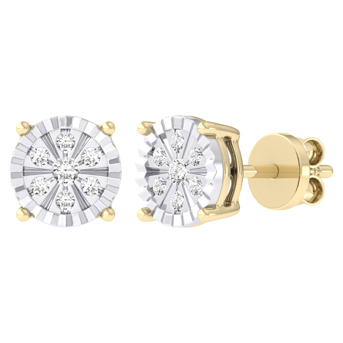 Men's Diamond-Cut Framed Flower Diamond Stud Earrings 14K Gold