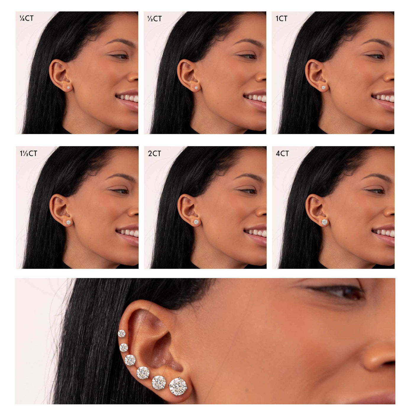 Men's Four-Prong Round Cut Solitaire Diamond Stud Earrings 14K White Gold