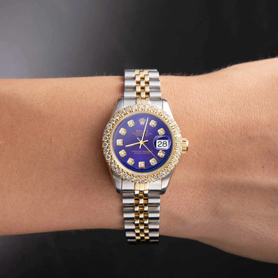 Women Rolex Datejust Diamond Bezel Watch 26mm Midnight Blue Dial | 1.25ct