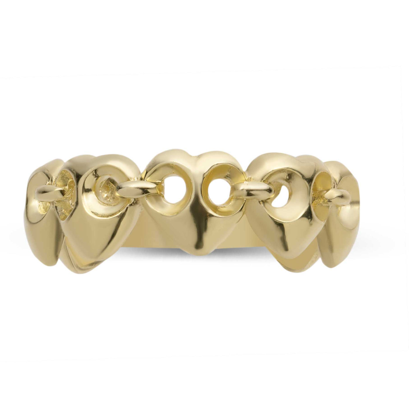 Women's Puffed Heart Link Ring 10K Yellow Gold