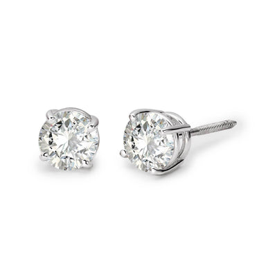 Men's Four Prong Round-Cut Solitaire Lab Grown Diamond Stud Earrings 14K Gold