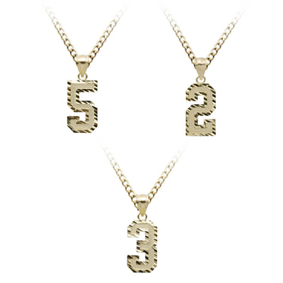 1 1/4" Diamond-Cut Number Pendant Necklace 10K Yellow Gold