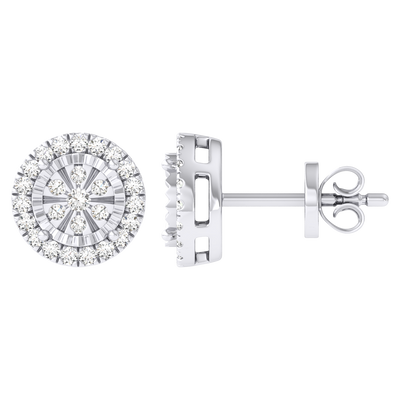 Men's Diamond-Cut Framed Halo Cluster Diamond Stud Earrings 14K Gold