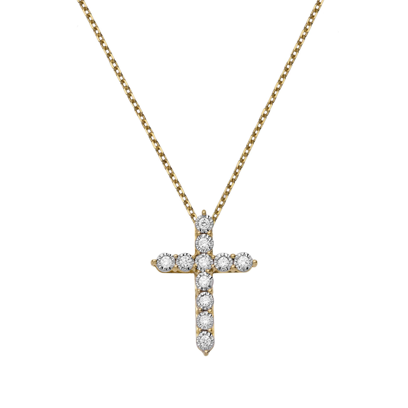 Round-Cut Diamond Cross Pendant Necklace 14K Yellow Gold