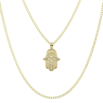 1 1/4" Diamond-Cut Hamsa Pendant & Chain Necklace Set 10K Yellow Gold