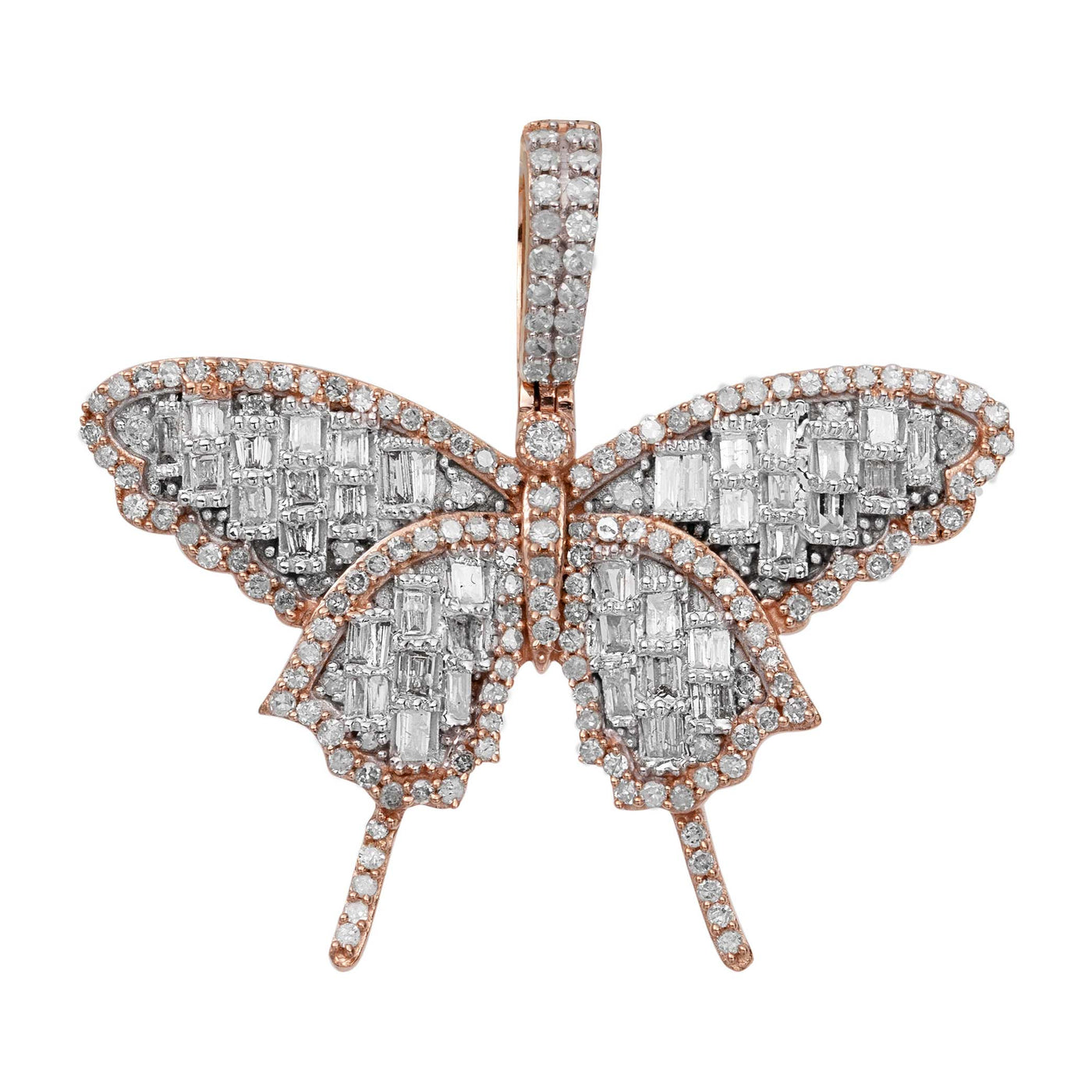 1 1/4" Butterfly Baguette Cut Diamond Pendant 1.56ct 14K Rose Gold