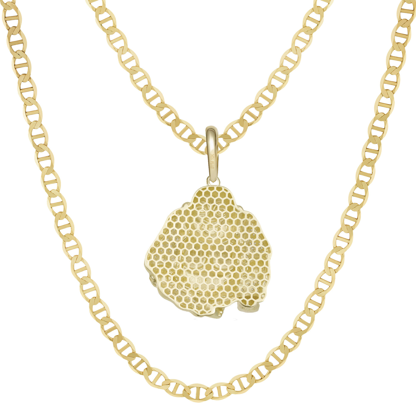 2" CZ Buddha Pendant & Chain Necklace Set 10K Yellow Gold