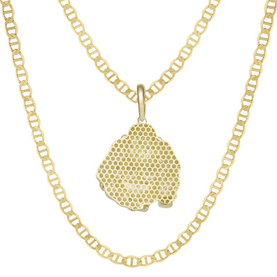 2" CZ Buddha Pendant & Chain Necklace Set 10K Yellow Gold