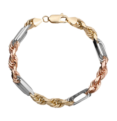Women's Milano Figaro Rope Chain Bracelet 14K Tri-Color Gold