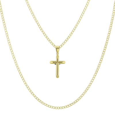 1 1/4" Jesus Cross Crucifix Pendant & Chain Necklace Set 14K Yellow White Gold