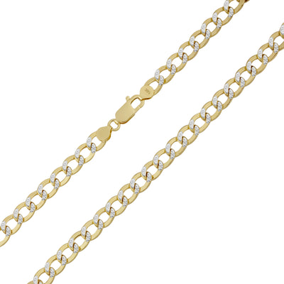 Pave Miami Curb Link Chain Necklace 10K & 14K Yellow White Gold - Hollow