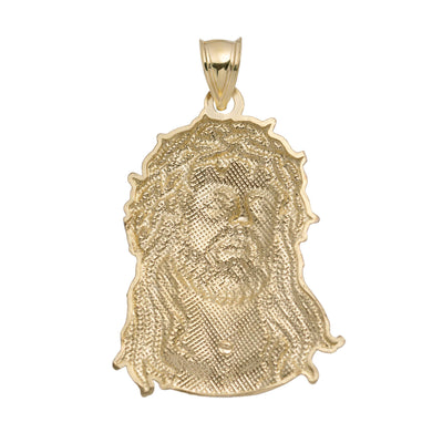 1.75" Jesus Face Head Two-Tone Pendant Solid 10K Yellow Gold