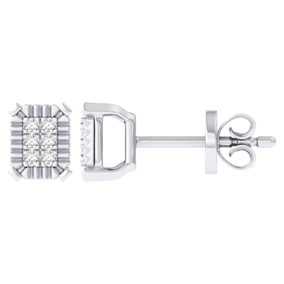 Men's Miracle Plate Emerald Shape Diamond Stud Earrings 0.02ct 14K Gold