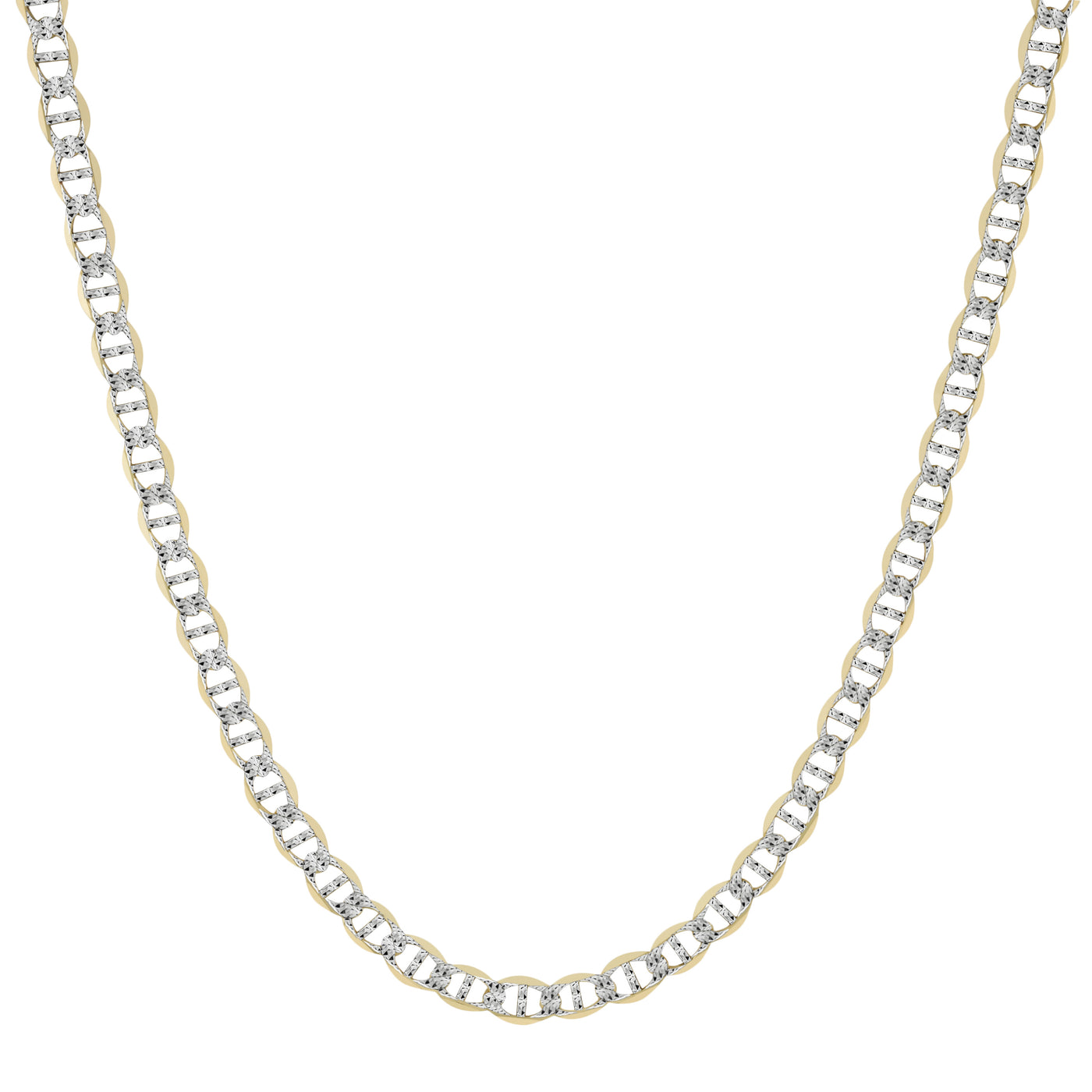 Pave Mariner Link Chain Necklace 10K & 14K Yellow White Gold - Solid