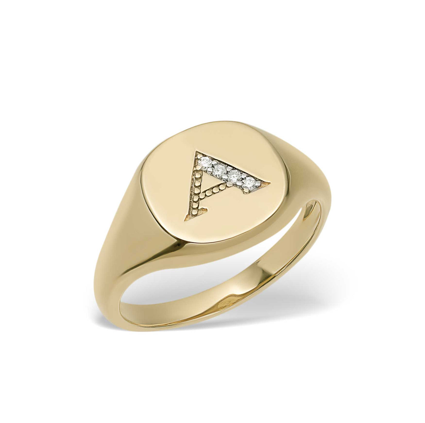 Diamond "A" Initial Letter Signet Ring 0.02ct 14K Yellow Gold