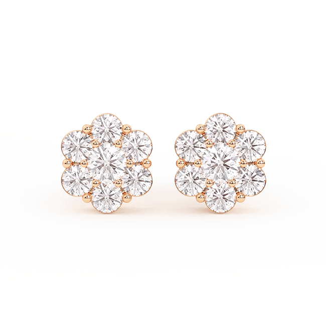 Women's Multi-Diamond Flower Diamond Stud Earrings 14K Gold