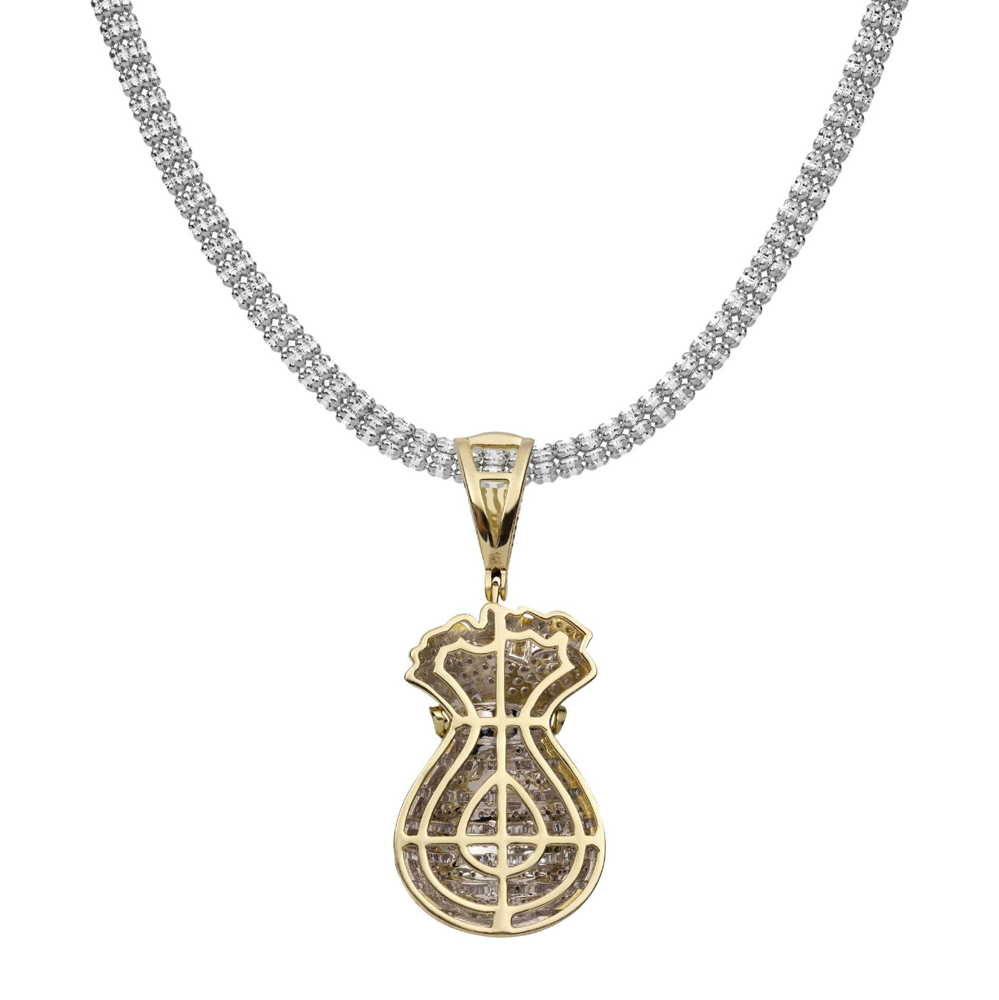 Diamond Money Bag Pendant Necklace 1.18ct 14K Gold