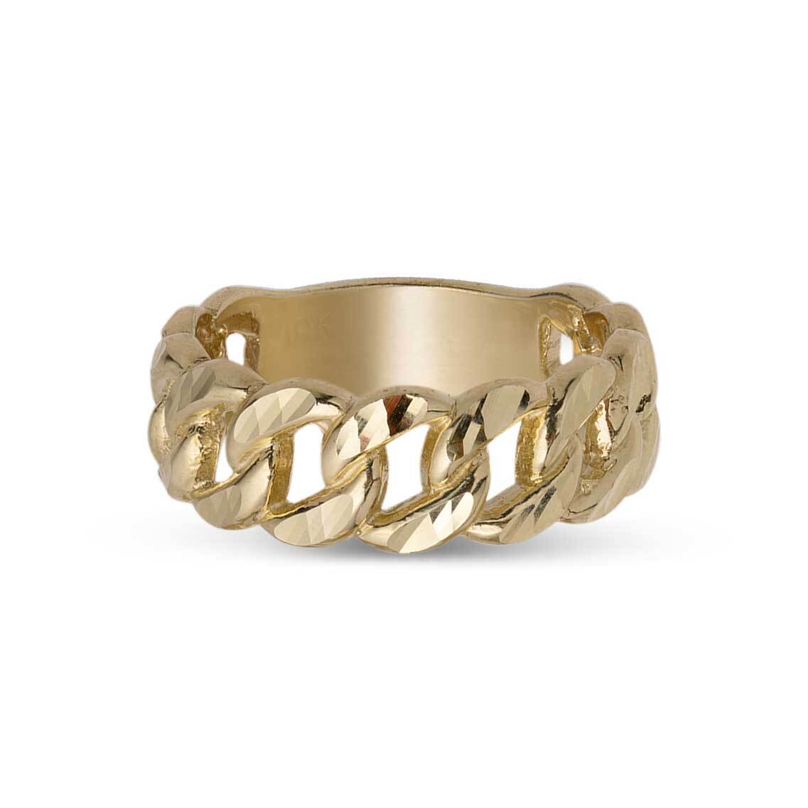 Diamond-Cut Cuban Chain Ring 10K Yellow Gold